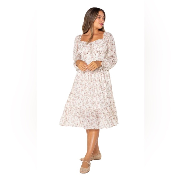 Celebrity Pink Floral Lace Long Sleeve Sweetheart Midi Dress size medium - Picture 5 of 8